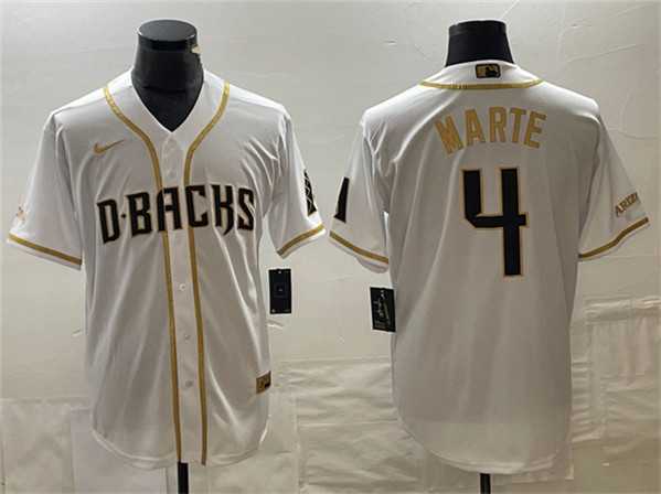 Mens Arizona Diamondbacks #4 Ketel Marte White Gold Cool Base Stitched Baseball Jersey